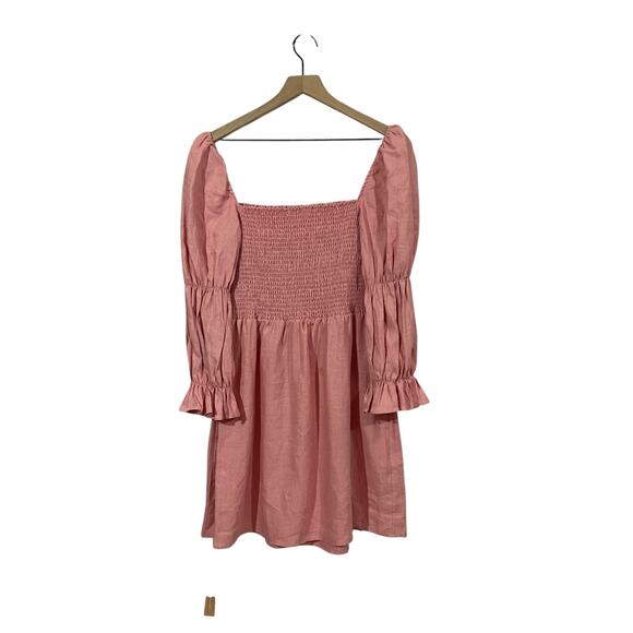 NWT Reformation Zoya Smocked Linen Mini Dress - Pink - XL - Picture 3 of 14